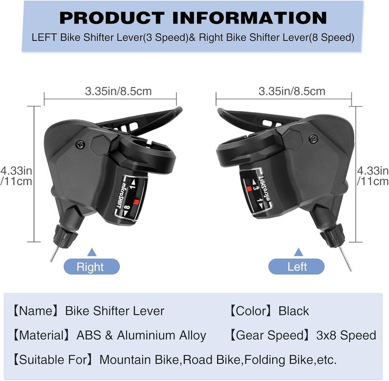 GRELiving Pair Bike Shifter 3x8/9/10 Speed Left and Right Thumb Gear Shifter for Moutain Bike, Road Bike, MTB, BMX, Fixie Gear, Cycling (3x8 Speed) - Image 4